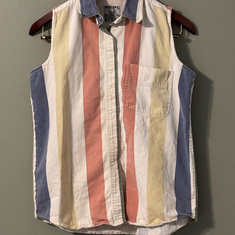 Striped Sleeveless Button-Up Shirt